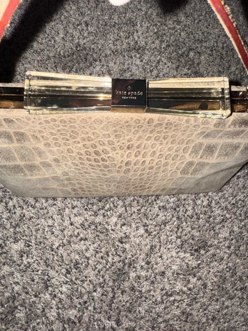 Kate Spade Croc Embossed Clutch w/ Acrylic Frame Handle | Neutral Beige Glam